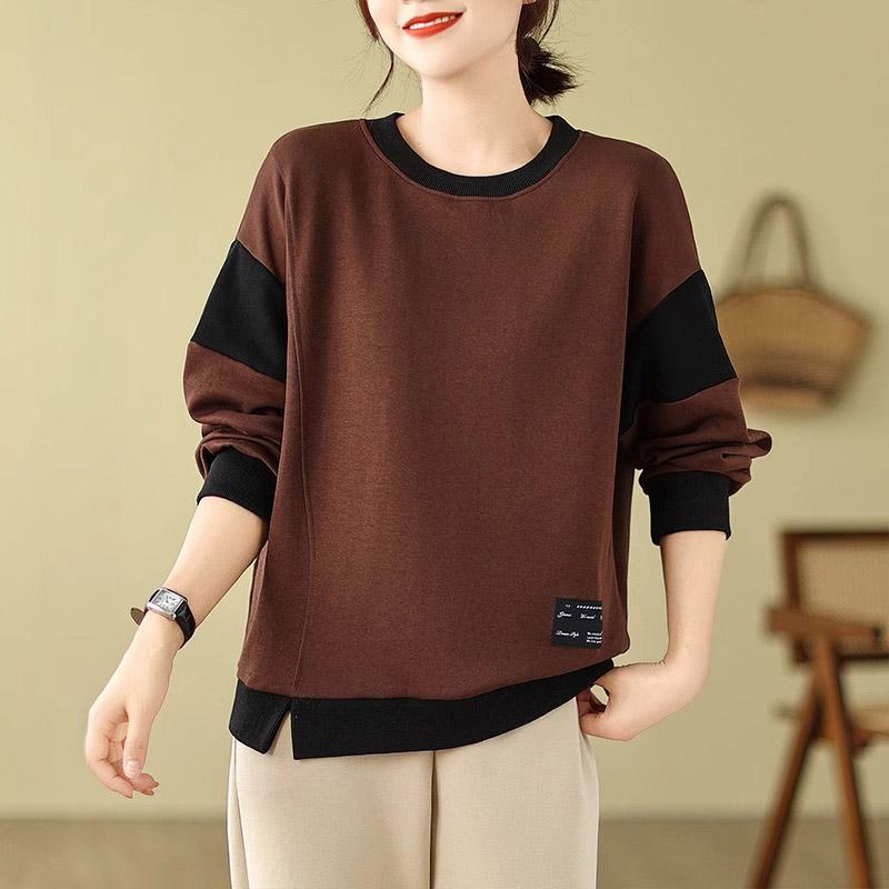 Хлопковый свитшот, женский осенне-зимний свободный удобный пуловер с круглым вырезом, повседневный мягкий пуловер с длинными рукавами