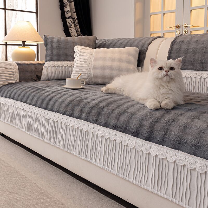 Microfiber Sofa Cover With Non-Slip Strips, Tailored Couch Cover For Chaise Section And Soft Sofa Slipcover