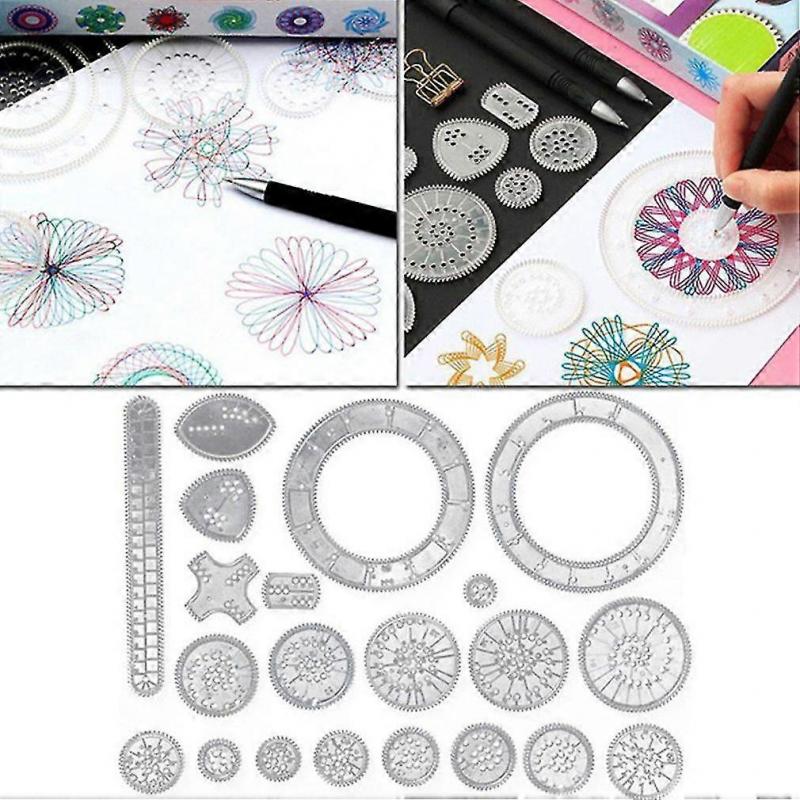 22pcs Spirograph Drawing Toys Ruler Set Interlocking Gears &amp; Wheels Drawing Accessories Creative Educational Rulers For Children