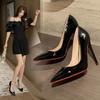 Мода 2024 года, новые классические черные женские туфли на высоком каблуке, женские туфли-лодочки с острым носком, туфли на шпильке, сексуальные свадебные туфли класса люкс, дизайнерские туфли 10 см, Talon Femme
