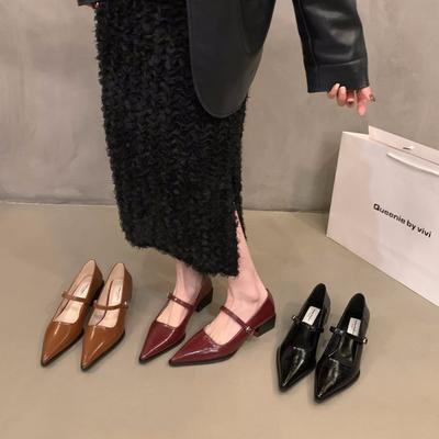 Французский темперамент, черные туфли на среднем каблуке с острым носком, женская обувь 2024 года, новинка весна-осень-зима, вечерние туфли Мэри Джейн