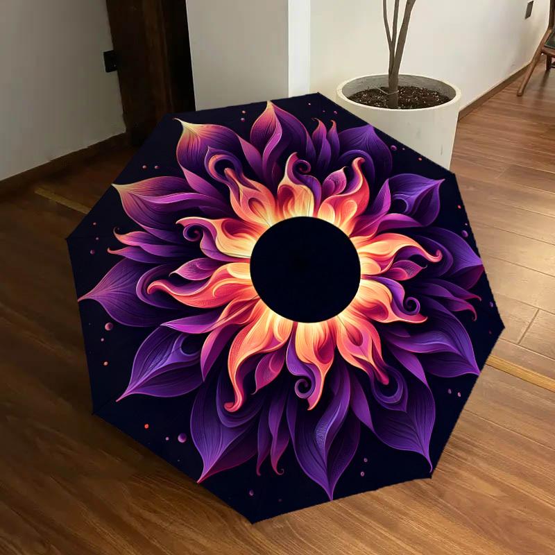 1pc Floral Mandala Design Umbrella with Plastic Handle,Suitable for All Seasons Home Travel Outdoor UmbrellaDD1148