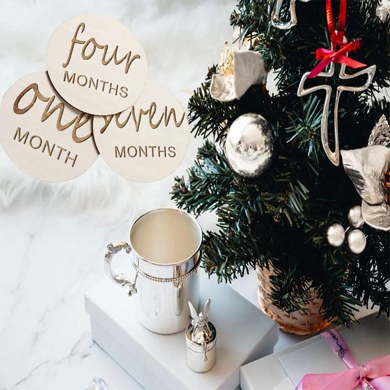 12 шт. Деревянные карточки с месяцами для новорожденного, Карточки с месяцами для новорожденного, Деревянные диски 1-12 месяцев