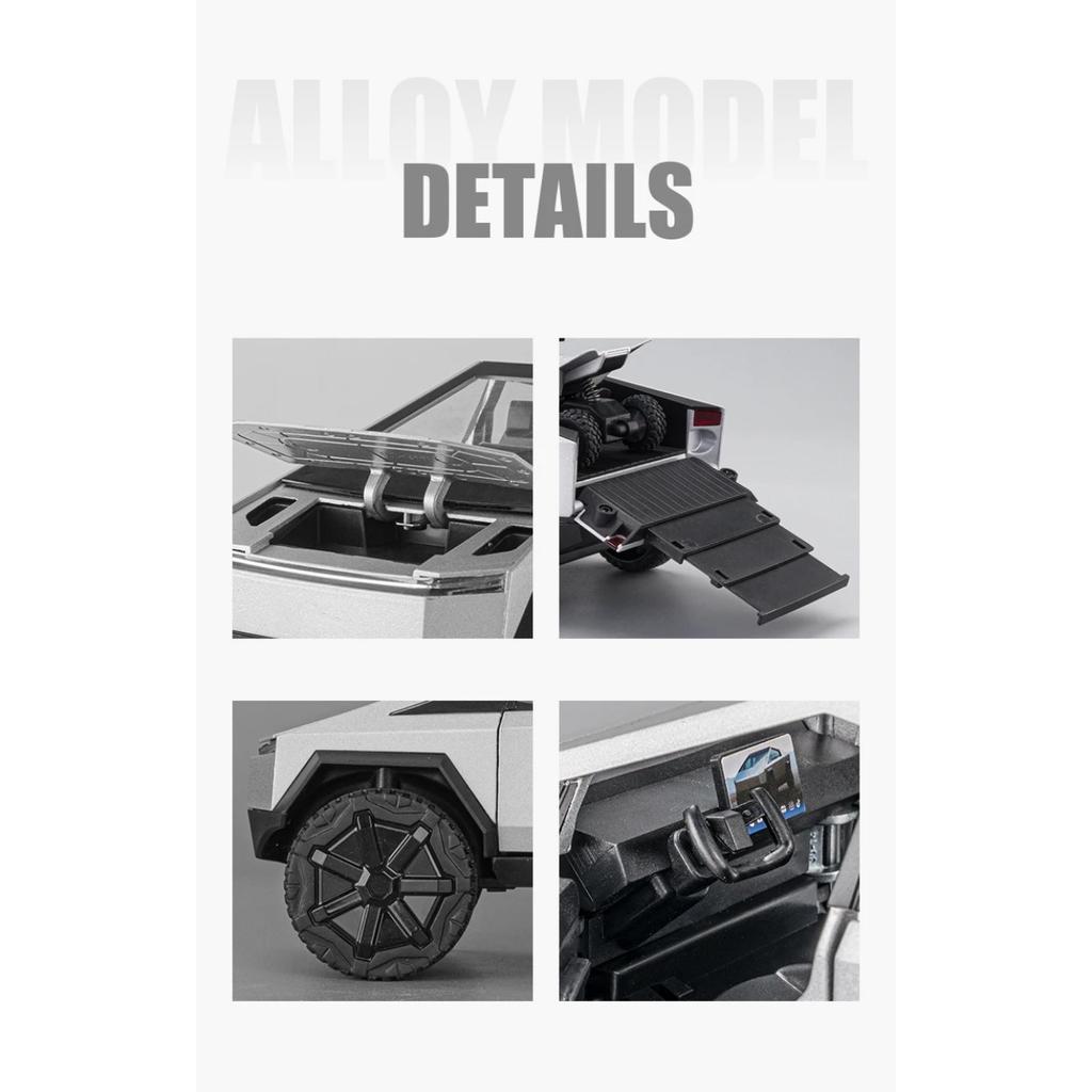 1/24 Tesla Cyber Toy Truck Pickup Alloy Car Model Diecasts Metal Toy Off-road Vehicles Car Model Simulation Sound and Light Kids Gifts