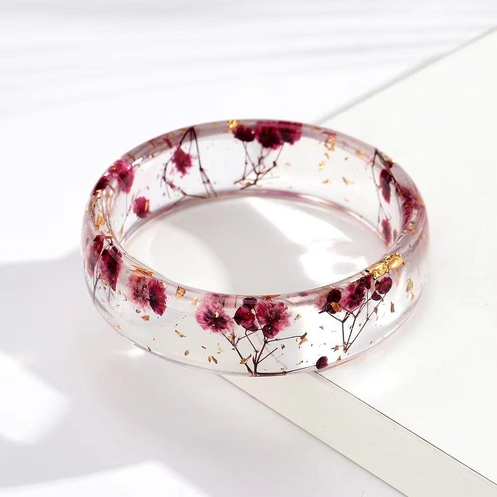Transparent Design Flower Bangle Round Shape Transparent Resin Bracelet Casual Accessory