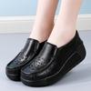 Ladies Platform Loafers Casual Elegant Black Cow Leather Women Summer Height Increase Thick Sole Shake Shoe