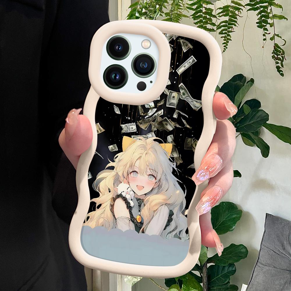 Cute Girl Pattern Phone Cover for iPhone 11 12 13 14 15 Pro Max 6 6S 7 8 Plus Xs Wave Edge Shockproof Protective Rubber Case