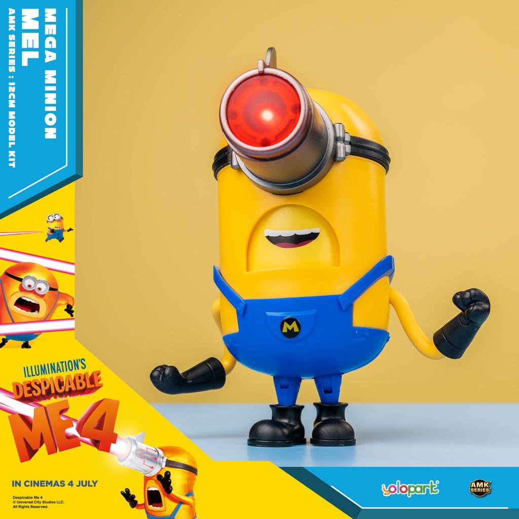 Minions Despicable Me 4 Mega Mel Action Figure with Extendable Laser Eyes and 5 Interchangeable Facial Minion Model Gift for Kids Ages 8 and Up Toy,