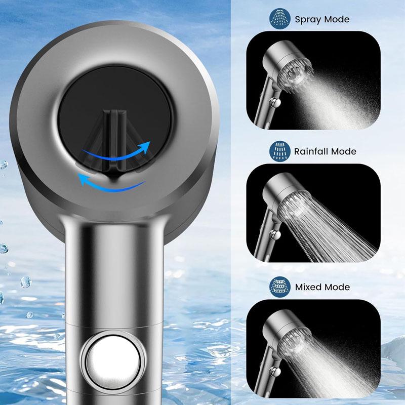 Ручной душевой набор под давлением с фильтрующим распылителем и массажной насадкой цвета «оружейный серый»