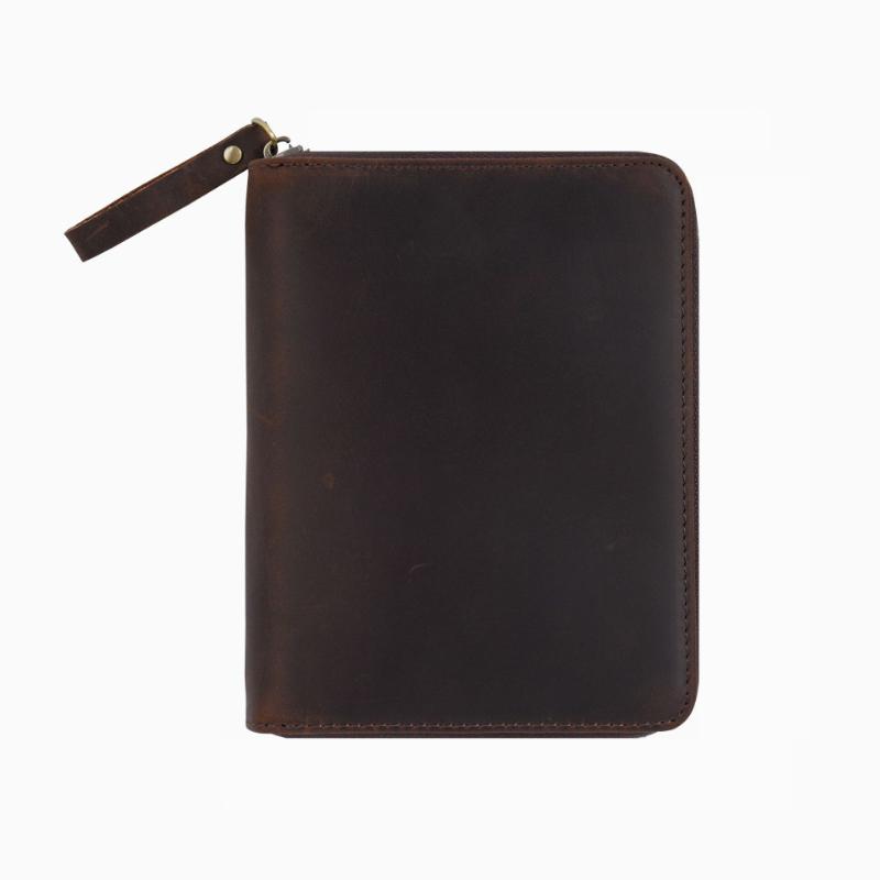 2026 Первый слой Зернистая Коровья Кожа Молния Пенал Ретро Кожа Сумасшедшая Лошадь Молния Канцелярская Сумка A6 Книга Сумка для Чеков Хранение