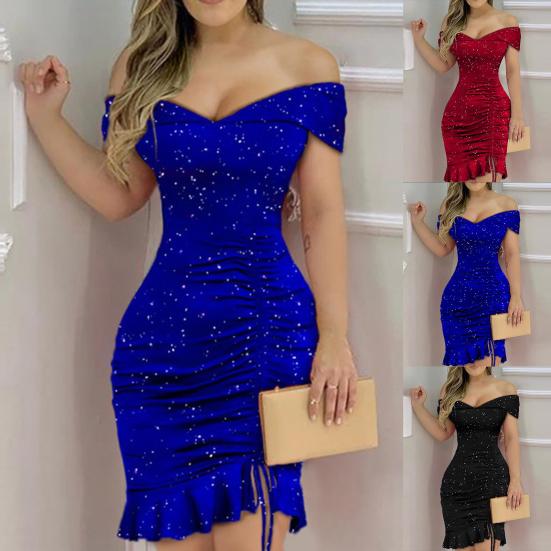 Леди Нижние Юбки Плюс Размер Торжественное Платье С Открытыми Плечами Оборками Подол Женщины Сплошной Цвет Талии Облегающее Платье для Свадьбы