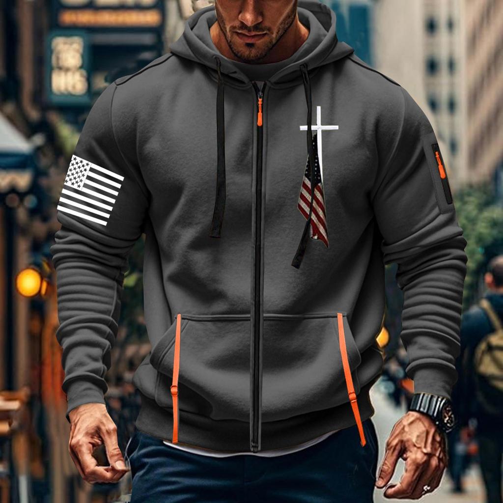 Мужская спортивная повседневная толстовка с капюшоном, кардиган с капюшоном на молнии, многокарманное пальто с капюшоном