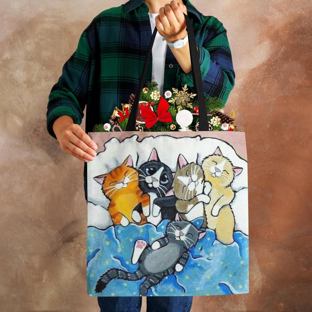 Женская сумка-тоут из льна с принтом кошки, повседневная, для путешествий, пляжная, подарочная сумка KTB