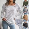 Women Autumn Winter Casual Square Neck Button Fried Dough Twist Knit Pullover Sweater