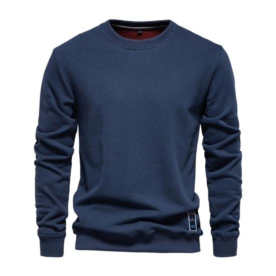 Fall Winter Men Top Loose O Neck Long Sleeves Pure Color Warm Pullover Mid