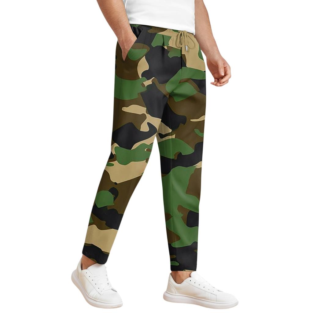 Мужские повседневные камуфляжные длинные брюки, эластичный пояс на шнурке, легкие и облегающие, с карманами, удобные и дышащие