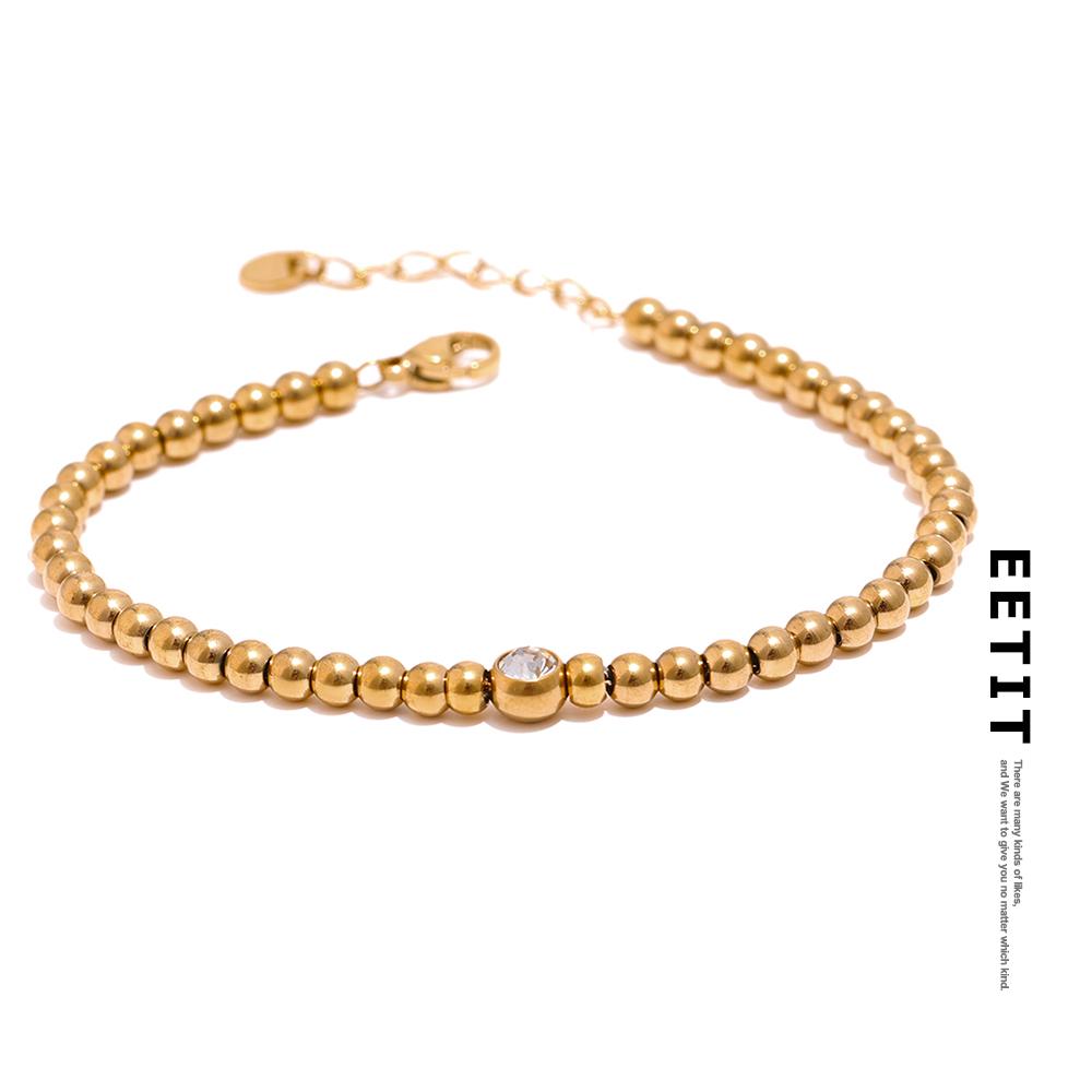 Eetit Stainless Steel Bead Chain Bangle Bracelet for Women Gold Cubic Zirconia Bracelet