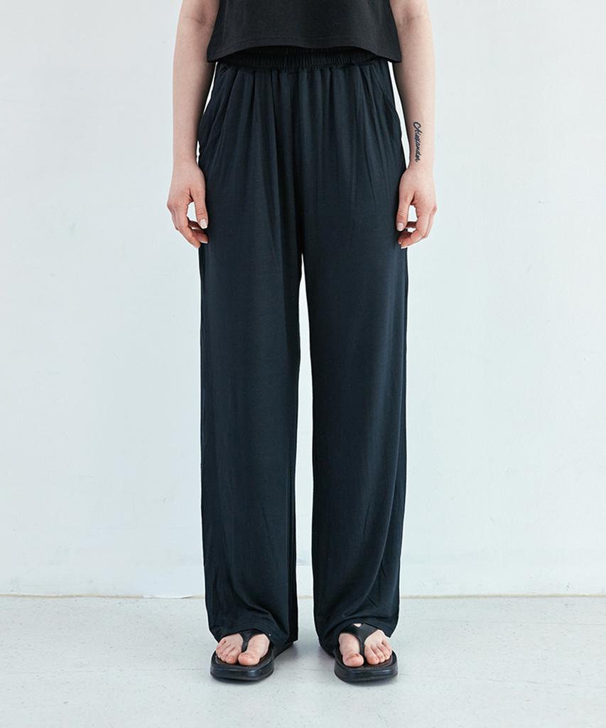 5OML Cooling Modal Spandex Loose Fit Wide Pants (Black)