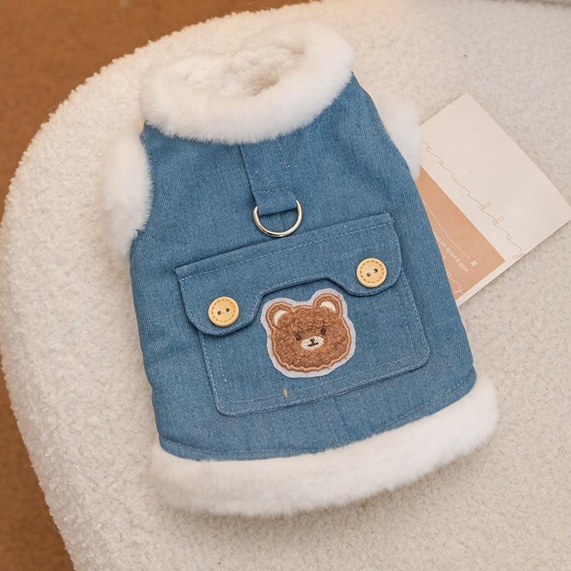 Winter Velvet Warm Dog Clothes Imitation Rabbit Velvet Burrs Leash Vest Small Dog Bigbear Pet Clothing