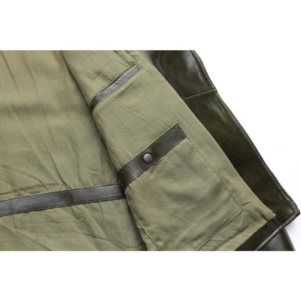 Chinese Size Unique Army Green Motorcycle Jacket Men Leather Jacket 100% Oil Wax Cowhide Motor Biker Jacket Male Leather Coat Winter M455