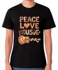 Футболка с надписью Peace Love Music Guitar Ретро Хиппи Музыкант Топ Фестивальный Графический Футболка