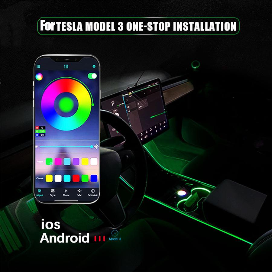 Неоновая подсветка для 21 tesla model 3 model y, RGB светодиодные ленты для интерьера, многоцветная центральная консоль с управлением через приложение
