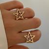 PuRui Vintage Gold Color 2Pcs/Set Hollow Star Rings Elegant For Women Chunky Thick Adjustable Rings Daily Banquet Party Zircon
