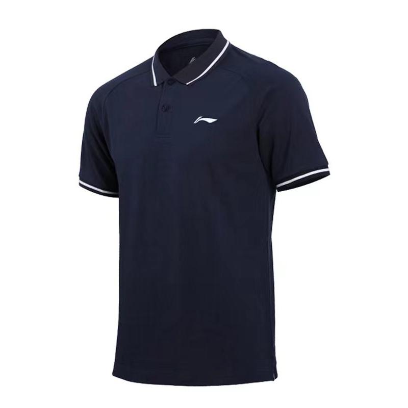 Li Ning Logo Slim Fit Breathable Прямой покрой Повседневная рубашка поло с коротким рукавом Мужские рубашки поло Синий APLT121-5