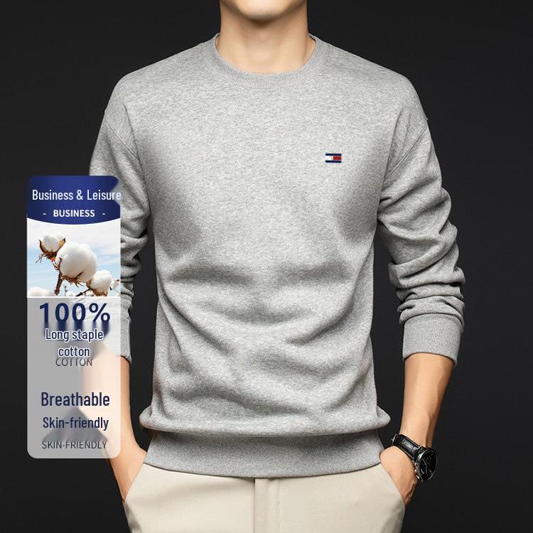 TOMMY Оригинальный мужской повседневный пуловер с круглым вырезом и длинным рукавом из хлопка