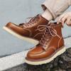 Мужская роскошная мода ботинки из натуральной кожи коричневые туфли на платформе для улицы рабочие ковбойские ботинки весна осень до щиколотки боты мужские