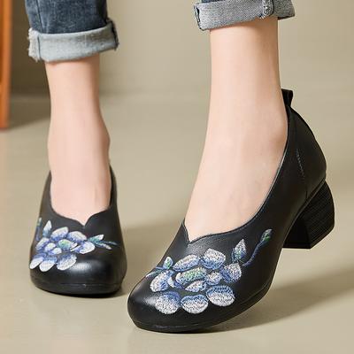 Модная GKTINOO 2025 Весенняя Цветочная Обувь из Натуральной Коровьей Кожи Женская Обувь Элегантная Модная Обувь Женская Ретро Обувь Ручной Работы Высокие Каблуки