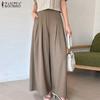 Women Casual High Waist Pleated Pockets Solid Color Wide Leg Trousers