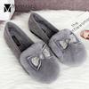 Fashion Real Rabbit Fur Loafers Women Plush Cotton Shoes Furry Snow Boots Crystal Bowknot Moccasin Warm Winter Fleeces Pregnant Footwear