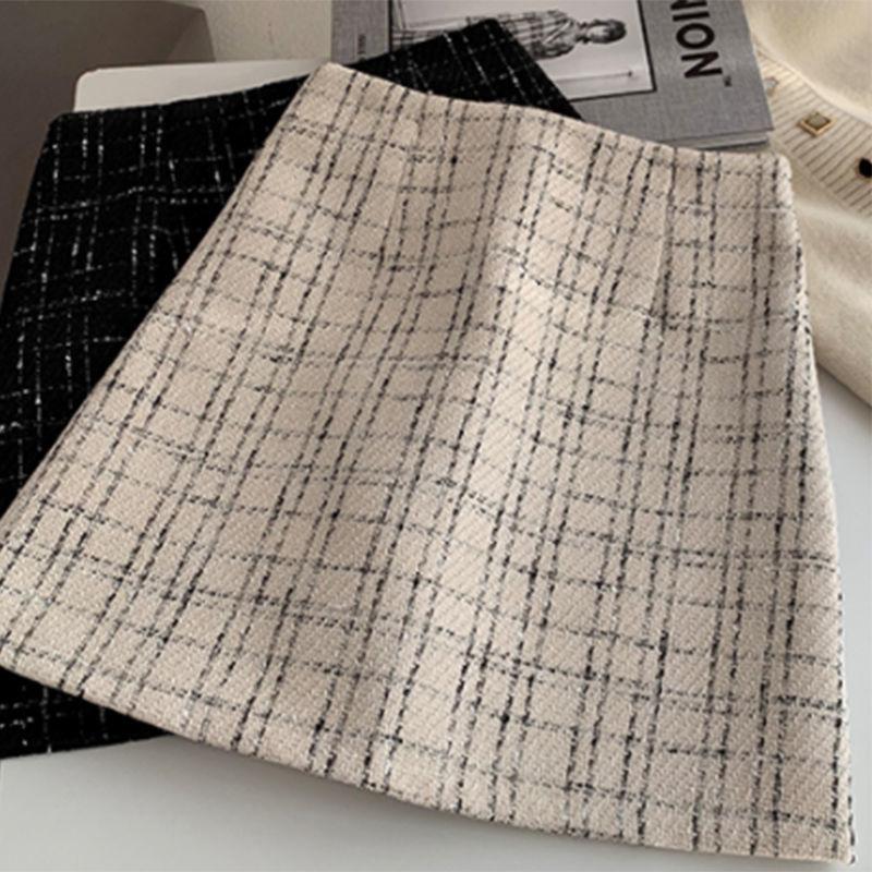 Осень и зима Маленькая ароматная юбка в клетку с завышенной талией, универсальная юбка-трапеция, короткая юбка с облегающими ягодицами для женщин