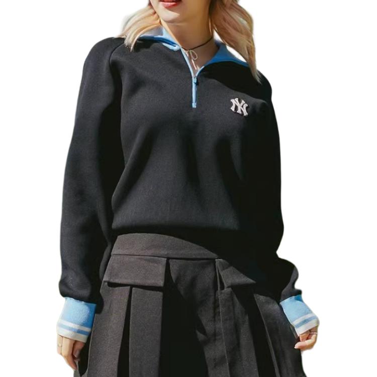 MLB College Style FW23 New York Yankees High Neck Casual Loose Pullover Long Sleeve Knit Sweater Unisex sweater Black 3FKPV0134-50BKS