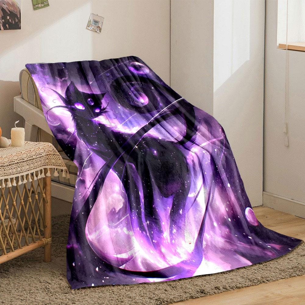 Purple Galaxy Themed Black Cat Blanket bedroom Blanket for Livingroom Couch lunch break Soft throw for Friend's festival Gift