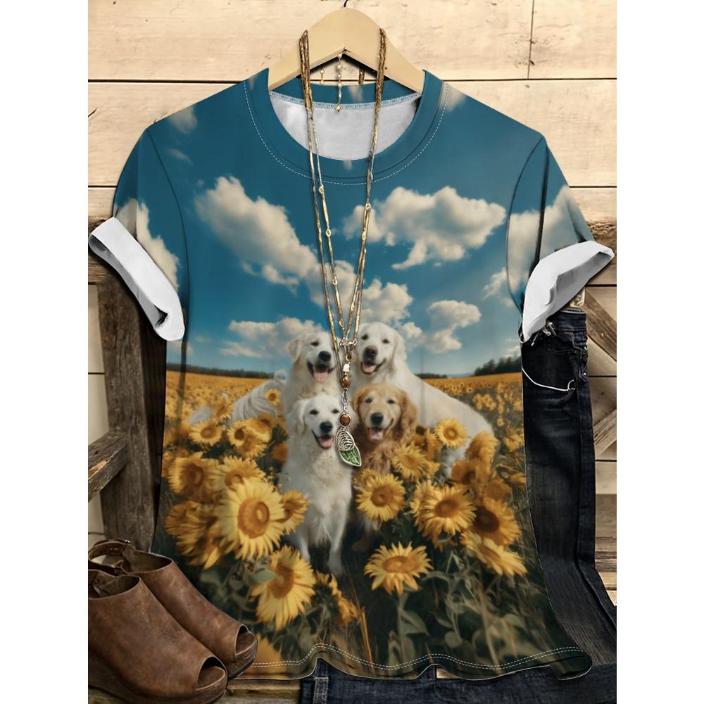 Милый узор с кошкой и щенком 3D цифровая печать Женская модная футболка с круглым вырезом и коротким рукавом