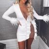 Fashionable Bodycon Dress with Bubble Sleeve, Net and Feather for Women's Slimming Look