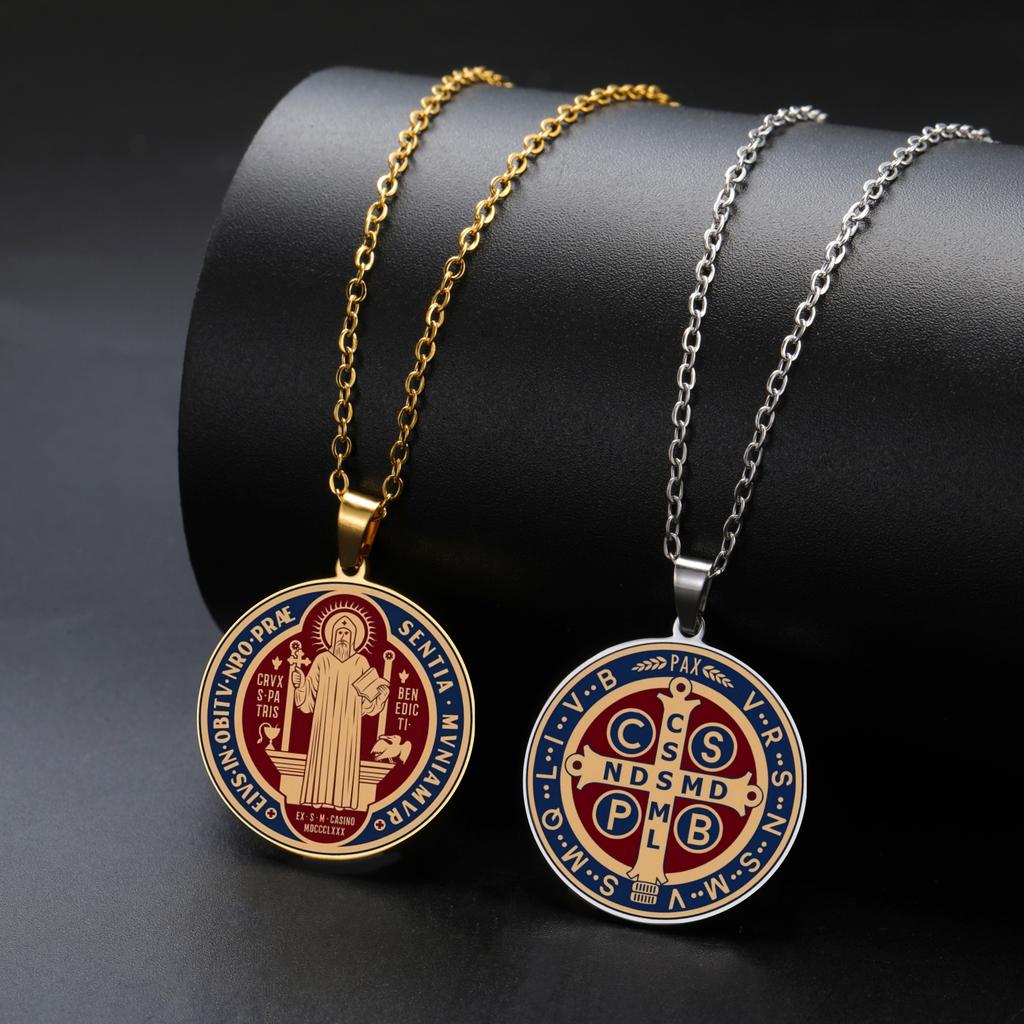 Колье с пентаграммой Святого Бенедикта из нержавеющей стали с изображением ведьминского узла, религиозное украшение с символом тетраграмматона для защиты.