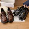 Muffin Platform Lace-up Small Leather Shoes Women's 2025 Autumn New Retro British Style Commuter Loafers Black Women's Shoes