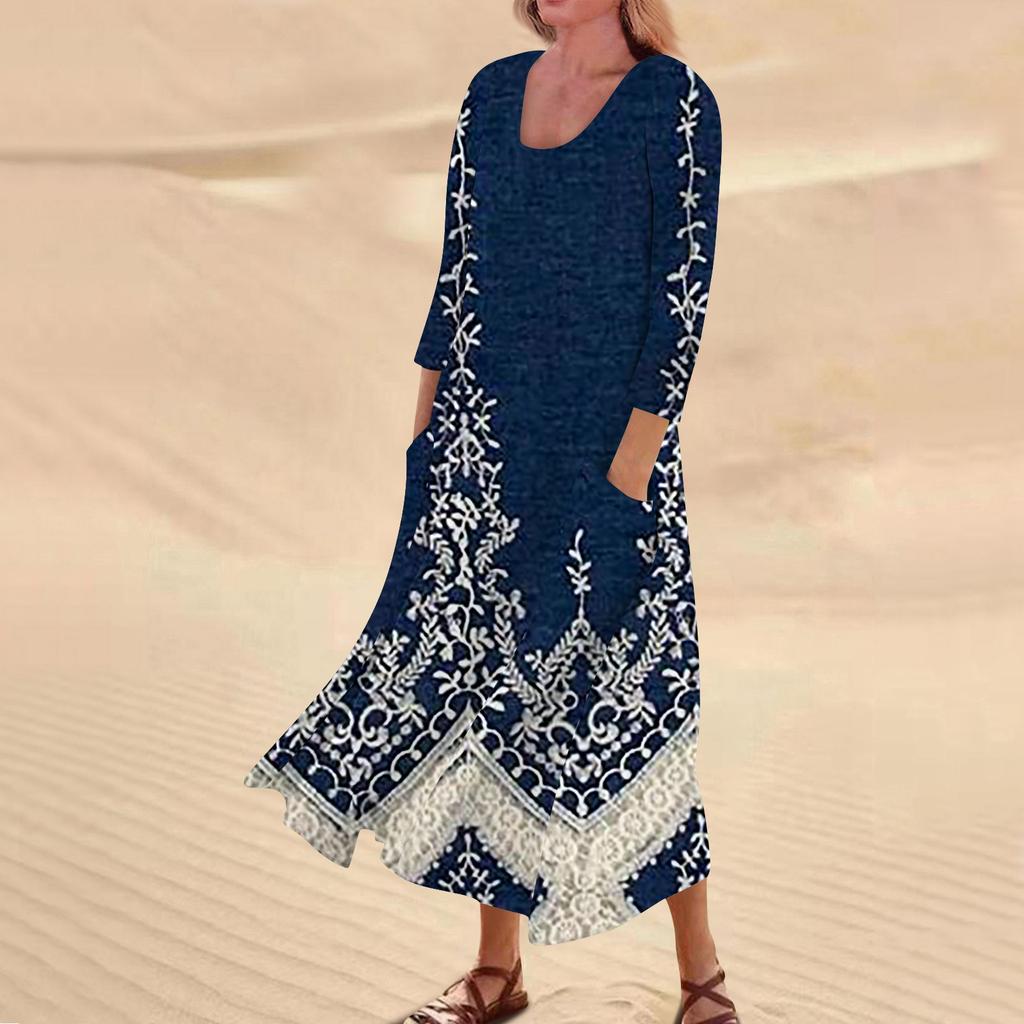 Женское повседневное платье с карманом и рукавами три четверти с цветочным принтом