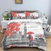 3pcs Bedding Set Pink Paris City Scenery Eiffel Tower Print Cozy Duvet Cover King Queen Single Size Birthday Gift Bedroom Decor