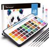 48 Premium Watercolor Paint Set, with Watercolor Paper, Water Brushes, Detail Paint Brush, Glitter Colors