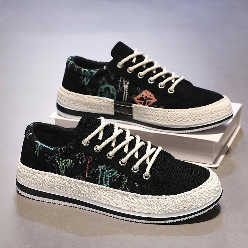 Мужская парусиновая обувь Мужские уличные модные универсальные кроссовки Тканевые дышащие вулканизированные туфли ручной работы Удобные туфли на плоской подошве