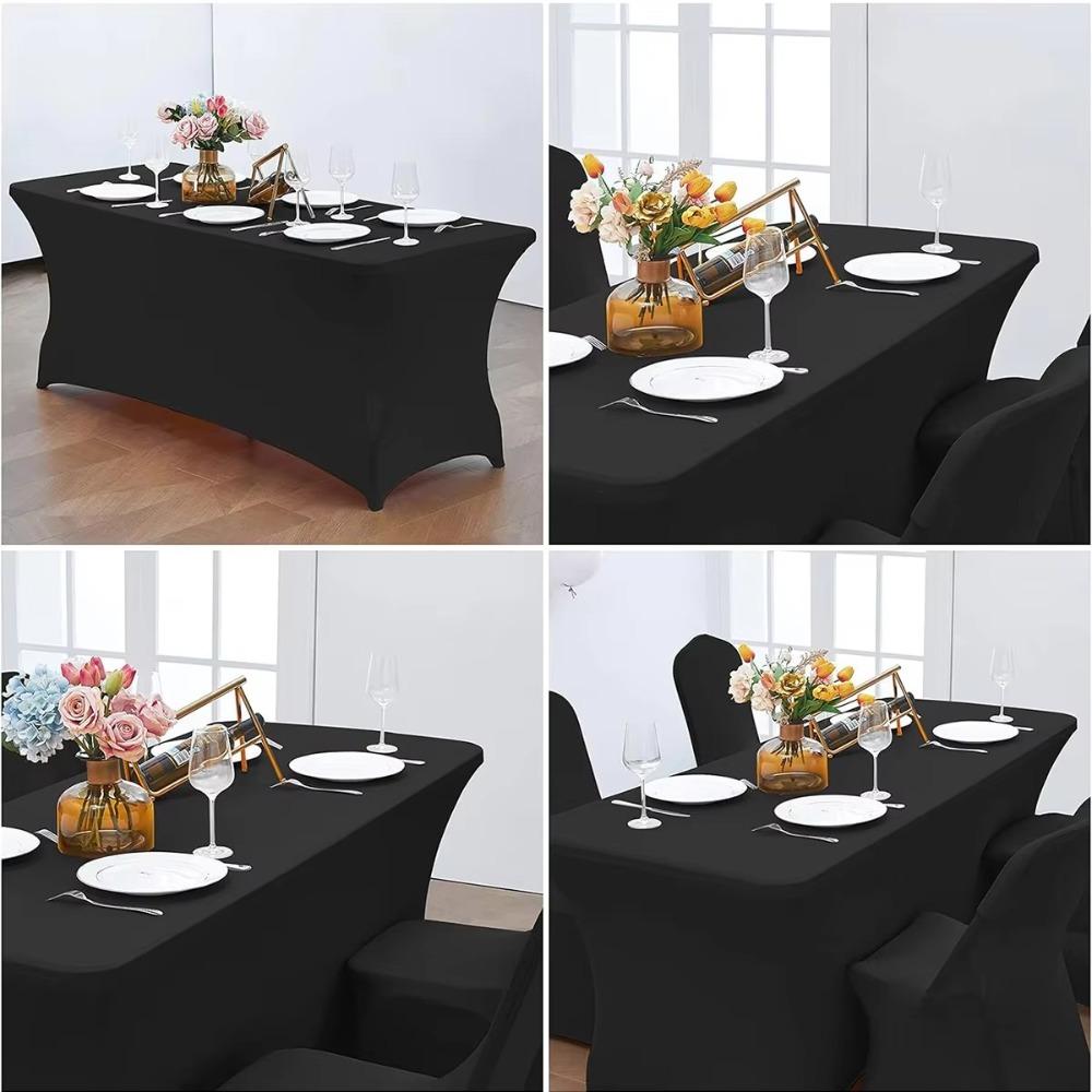 Black 4/6/8FT High Stretch Tablecloth Universal Elastic Rectangular Table Cloth Washable Birthday Table Cover Outdoor Event