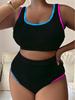 Plus Size Women's Color Block Tie-Dye Tankini Swimsuit P017