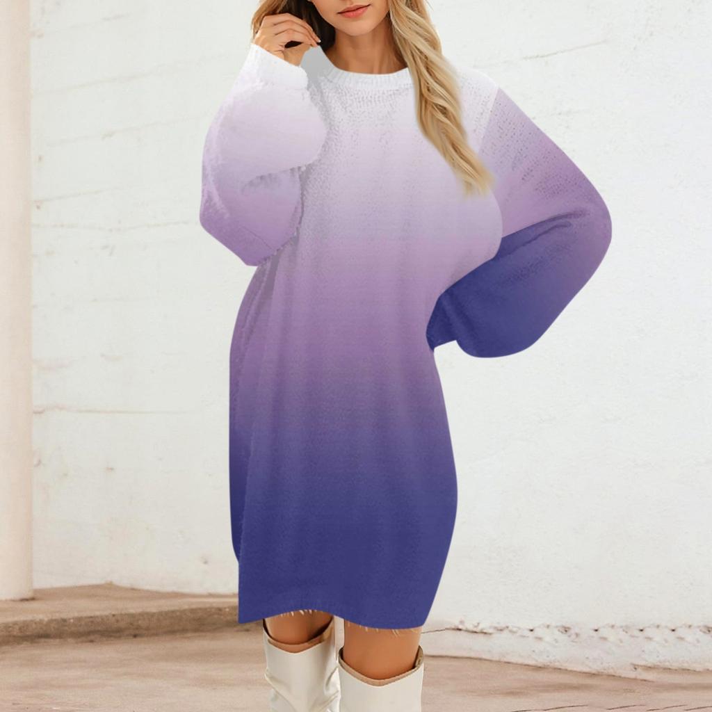 Женские повседневные плюшевые платья с круглым вырезом и длинным рукавом