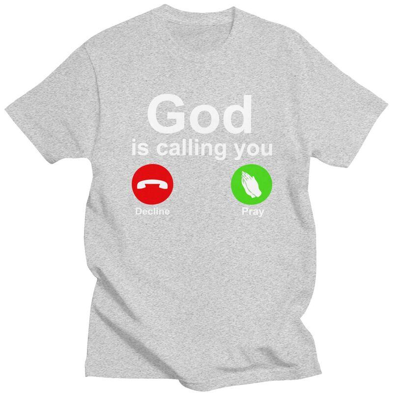 Custom God Is Calling Decline Or Pray Tshirts for Men Short Sleeves Casual T Shirt Tshirt Loose Fit 100 Cotton Tees Gift