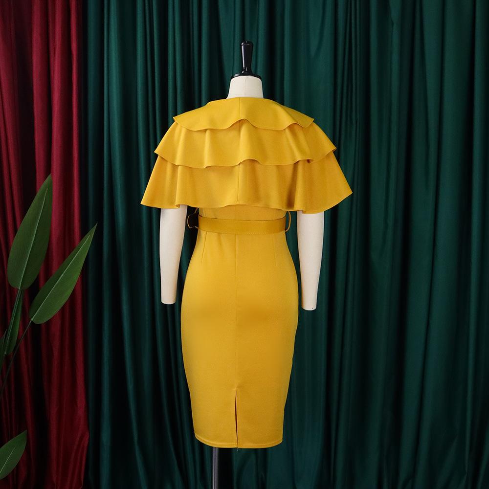 Женское летнее модное платье большого размера с рюшами, цельное однотонное платье-футляр с поясом