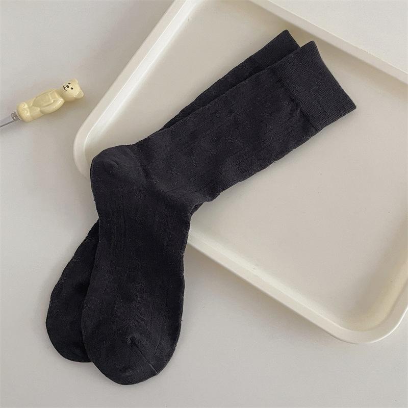 Women's Summer Thin Dark Grain Breathable Cotton Bow In The Tube Stack Socks